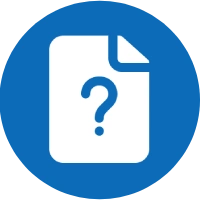Icon of a document with a question mark on a blue circular background.