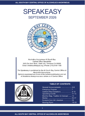 Newsletter cover for Alcoholics Anonymous September 2026.